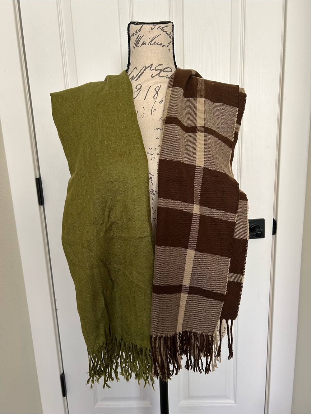 2 scarf bundle - Olive Green & Brown Throw Scarves - Pashmina